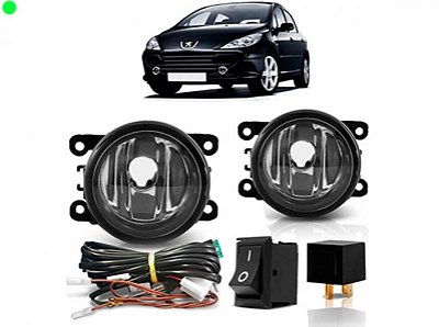 Kit de farol auxiliar 307 peugeot de 2007 a 2012 sem moldura cromada com lente de vidro e botão universal