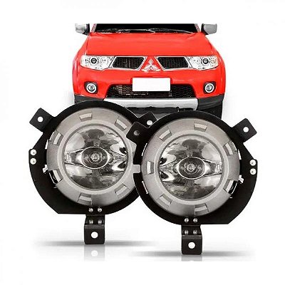 Farol auxiliar triton mitsubishi de 2007 a 2010 lado esquerdo cinza com moldura e lente de vidro