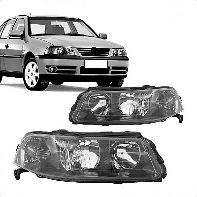 Farol gol volkswagen de 1999 a 2005 lado direito fumê foco duplo com chapéu geração 3 ponteira para choque