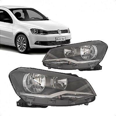 Farol gol volkswagen de 2013 a 2016 lado direito cromado com máscara negra foco duplo geração seis