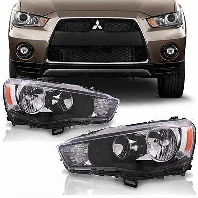 Farol outlander mitsubishi de 2010 a 2013 lado direito preto elétrico