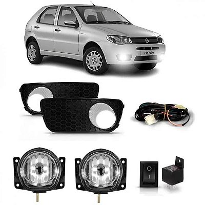 Kit de farol palio fiat de 2004 a 2011 auxiliar tipo zoiao com grade e copo cromado com botão
