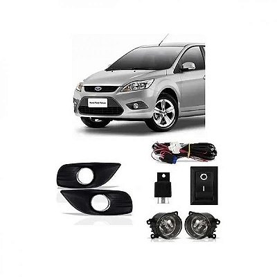 Kit de farol focus sedan ford de 2009 a 2013 auxiliar com grade e aro cromado com botão unidade