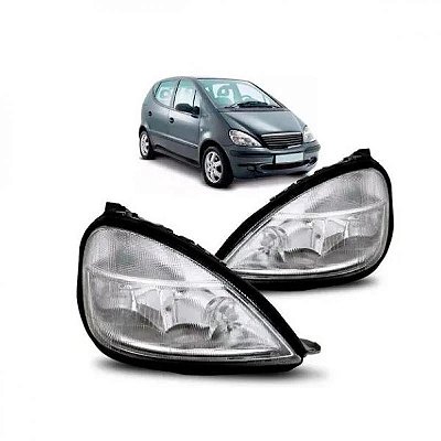 Farol classe a mercedes benz de 1999 a 2003 lado direito com auxiliar lente raiada