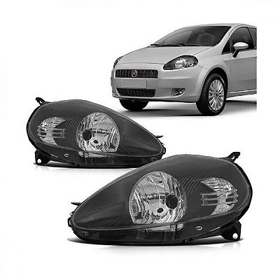 Farol punto fiat de 2007 a 2012 lado direito preto manual com soquete quadrado