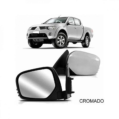 Retrovisor triton e pajero dakkar mitsubishi de 2007 a 2014 lado esquerdo cromado externo fixo