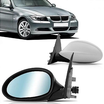 Retrovisor externo série 3 bmw de 2006 a 2008 lado esquerdo com acabamento em primer e lente azul elétrico com aquecimento asférico
