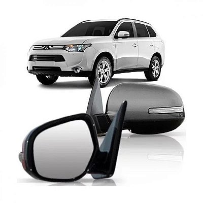 Retrovisor externo outlander mitsubishi de 2014 a 2015 lado direito com acabamento em primer elétrico retrátil térmico com aquecimento e braço longo