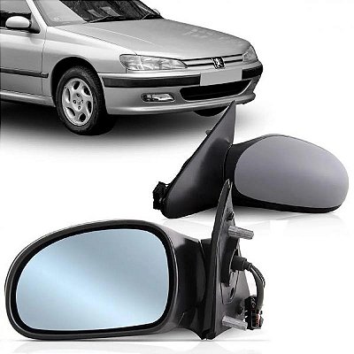 Retrovisor externo 406 peugeot de 1997 a 2004 lado direito lente azul acabamento primer elétrico térmico sem sensor de temperatura