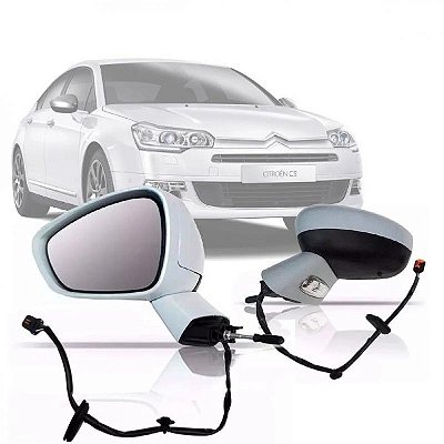 Retrovisor externo c5 citroën de 2008 a 2013 lado esquerdo com acabamento em primer elétrico retrátil térmico com pisca