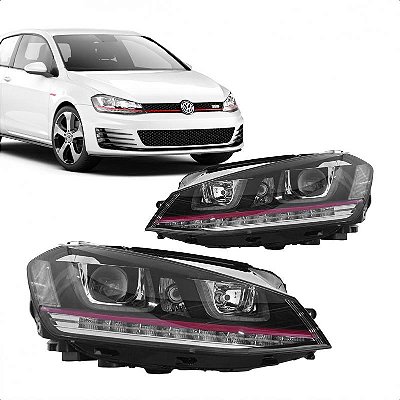 Farol golf volkswagen de 2014 a 2017 com friso vermelho elétrico com LED com projetor oito pinos par