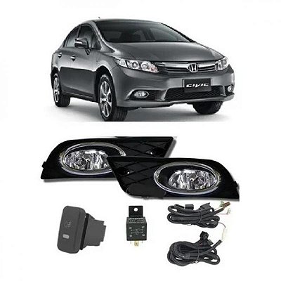 Kit de farol auxiliar civic honda de 2012 a 2014 com grade e aro cromado