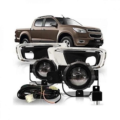 Kit farol auxiliar s10 chevrolet de 2012 a 2016 com moldura inferior para choque cromada e botão modelo cibie original