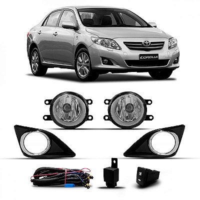 Kit farol auxiliar corolla toyota de 2009 a 2011 com grade e aro cromado