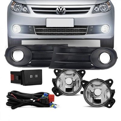 Kit farol auxiliar gol volkswagen de 2009 a 2012 geração cinco com grade e aro preto