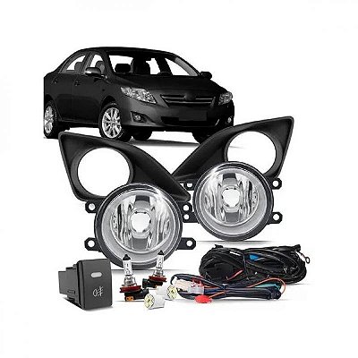 Kit de farol auxiliar corolla toyota de 2009 a 2011 com grade e aro preto