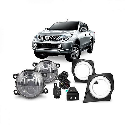 Kit de farol auxiliar triton sport mitsubishi de 2017 a 2025 com aro cromado