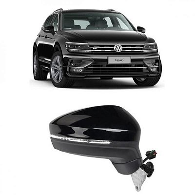 Retrovisor externo tiguan volkswagen de 2018 a 2021 lado esquerdo elétrico com aquecimento com braço longo com auxiliar com luz de cortesia com nove fios