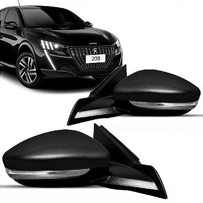 Retrovisor 208 peugeot de 2020 a 2024 lado esquerdo externo elétrico com pisca e capa lisa