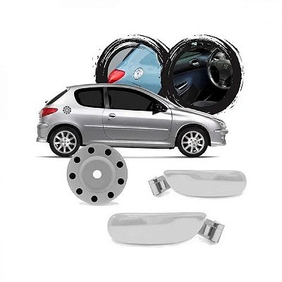 Kit de maçaneta e tampa de combustível 206 peugeot de 1998 a 2010 cromado acetinado duas portas