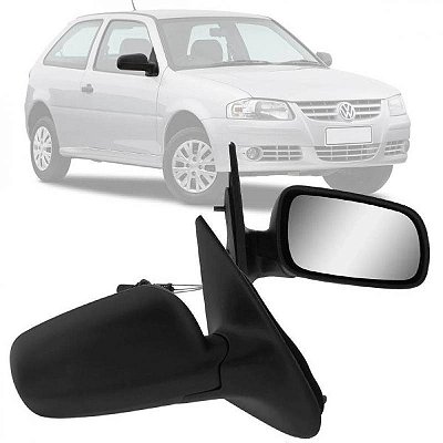 Retrovisor externo gol volkswagen de 1999 a 2008 lado direito verde escuro bicolor adaptação duas portas geração três ponteira para choque