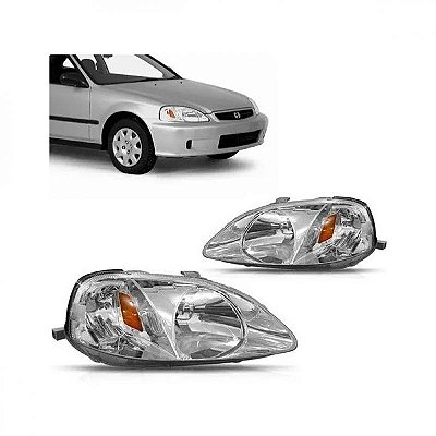Farol civic honda de 1999 a 2000 lado direito cromado com cúpula âmbar