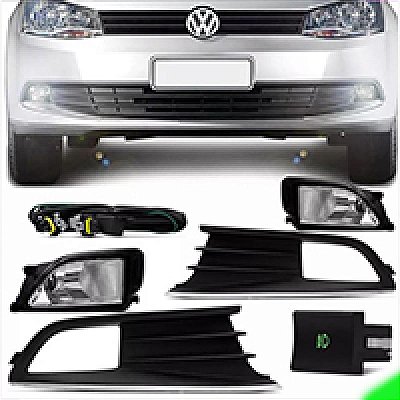 Kit de farol auxiliar gol volkswagen de 2013 a 2016 geração seis com grade e friso cromado