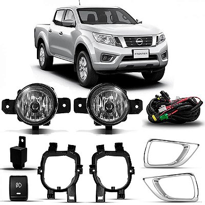 Kit farol auxiliar frontier nissan de 2017 a 2021 com moldura cromada