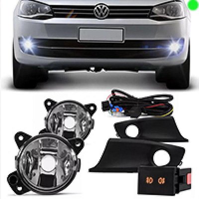 Kit de farol auxiliar fox volkswagen de 2010 a 2014 preto com grade e aro