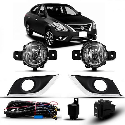 Kit farol auxiliar versa nissan de 2015 a 2021 com grade e friso cromado