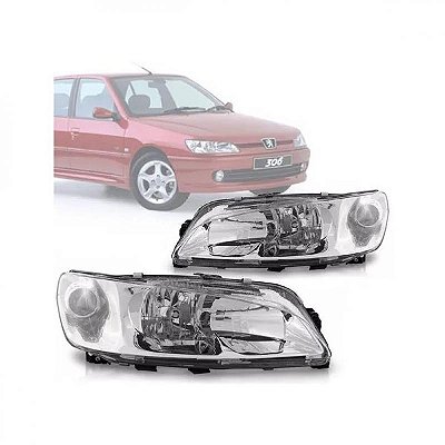 Farol 306 peugeot de 1998 a 2002 lado direito foco duplo lente lisa manual e elétrico