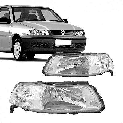 Farol gol volkswagen de 1999 a 2005 lado direito cromado foco simples com chapéu geração 3 ponteira para choque