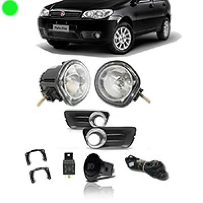 Kit de farol auxiliar palio fiat de 2011 a 2015 zoião eco com grade e aro cromado