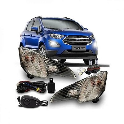 Kit farol auxiliar ecosport ford de 2018 a 2021 com botão universal