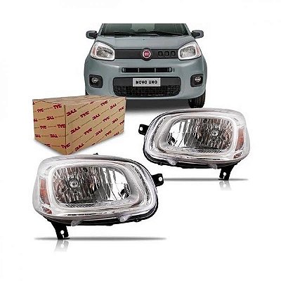 Farol uno fiat de 2015 a 2021 lado esquerdo cromado manual H4