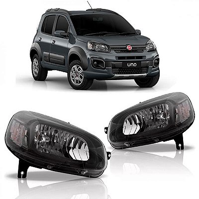 Farol uno fiat de 2015 a 2021 e partner peugeot e fiorino fiat de 2022 a 2025 lado direito fumê manual cromado H4