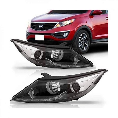 Farol sportage kia de 2011 a 2016 lado esquerdo versão ex manual e elétrico sem motor com LED