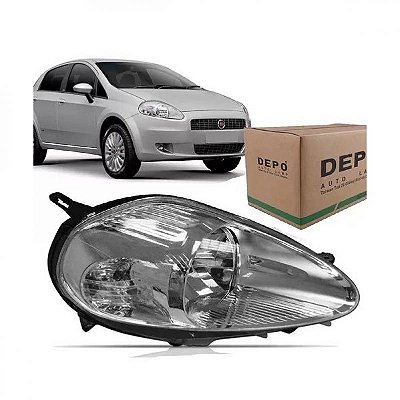 Farol punto fiat de 2007 a 2012 lado esquerdo cromado manual com soquete quadrado
