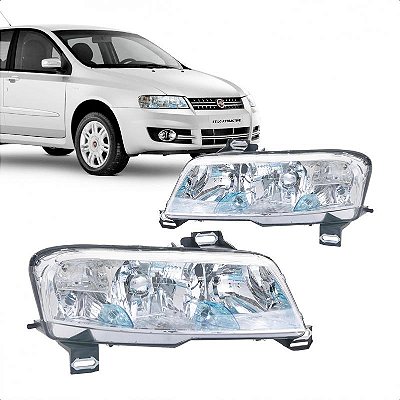 Farol stilo fiat de 2003 a 2011 lado esquerdo cromado elétrico sem motor sem auxiliar com conector quadrado