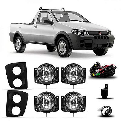 Kit farol auxiliar strada e palio adventure fiat de 2005 a 2008 modelo zoião com grade e botão universal