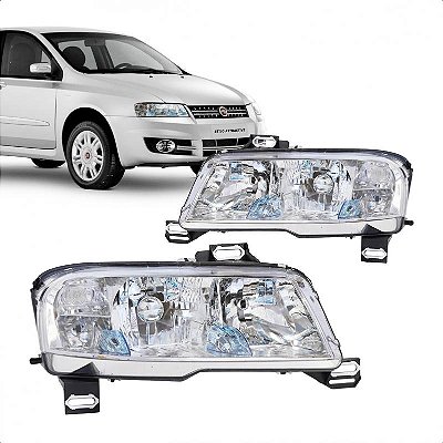 Farol stilo fiat de 2003 a 2011 lado direito cromado elétrico sem motor com auxiliar e conector quadrado