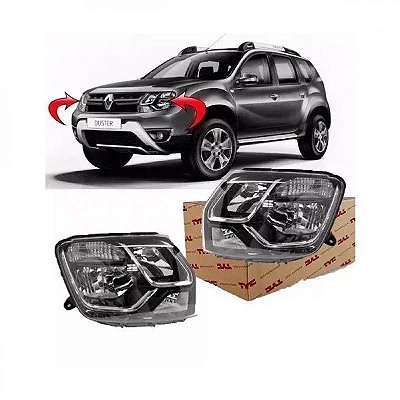Farol duster renault de 2016 a 2020 e oroch renault de 2016 a 2023 lado esquerdo cromado manual sem cúpula