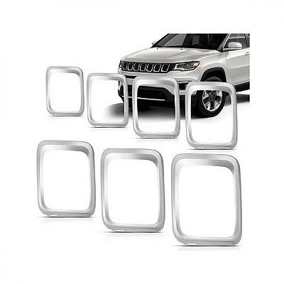 Moldura da grade do para choque compass jeep de 2017 a 2021 inferior cromada conjunto de sete peças