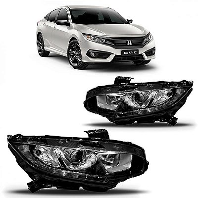 Farol civic honda de 2017 a 2021 lado esquerdo cromado manual com projetor e LED versões exl e ex e sport
