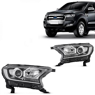 Farol ranger ford de 2016 a 2023 lado direito máscara negra elétrico com motor com projetor