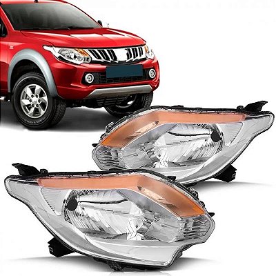 Farol triton mitsubishi de 2017 a 2025 lado esquerdo cromado manual com pisca âmbar H4