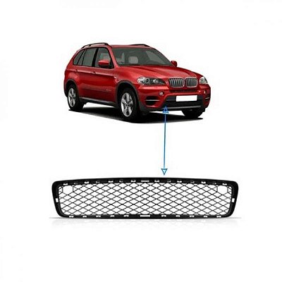 Grade do para choque x5 bmw de 2007 a 2013 dianteira central inferior preta com furo para sensor e com friso cromado