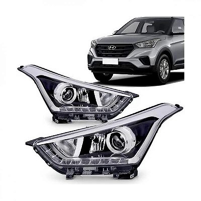 Farol creta hyundai de 2017 a 2021 lado esquerdo cromado manual com projetor com LED