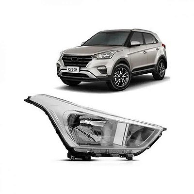 Farol creta hyundai de 2017 a 2021 lado direito cromado manual