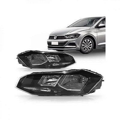 Farol polo e virtus volkswagen de 2018 a 2022 lado direito preto manual cromado com friso sem meia luz